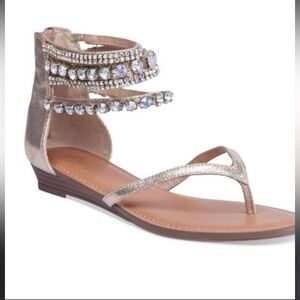 Thalia Sodi 9.5 Irina Gold Sandals with Rhinestone Ankle Straps Worn once